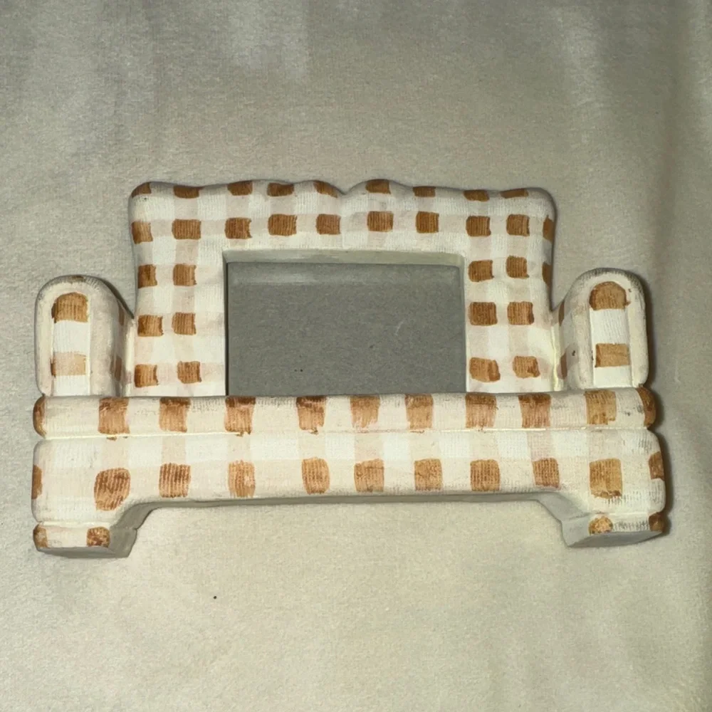 Vintage! Unique! White and Tan Checkered Mini Sofa Photo Frame